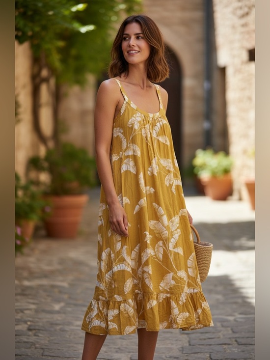 H&M Dresses & Skirts - H&M Mustard Yellow Tropical Print Sundress